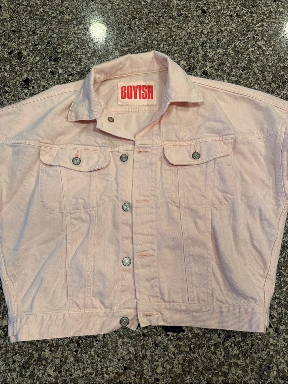 Boyish Pastel Pink Cropped Denim Jacket